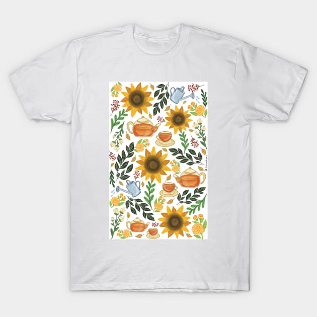 Golden Sunflowers at tea time T-Shirt by SanMade